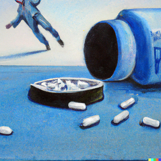 Medication in storage container, oil painting